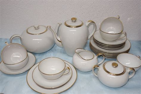 Alt Schönwald Art Deco Kaffee Teeservice f 6 Personen weiß mit