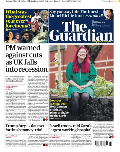 Guardian Front Page 16th Of February 2024 Tomorrow S Papers Today