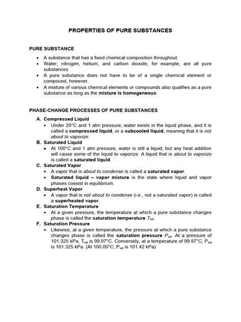 Properties of Pure Substances Notes | PDF