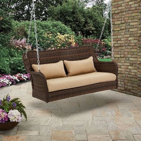 Wicker Porch Swing With Cushion Outdoor Hanging Couch Hammock Patio 2