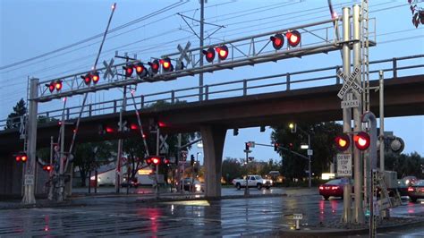 Railroad Crossings With Double Overhead Cantilevers Towers On One Side