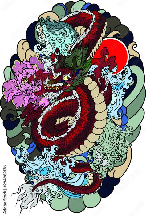 Japanese Old Dragon Tattoo For Arm Hand Drawn Dragon With Peony Flower