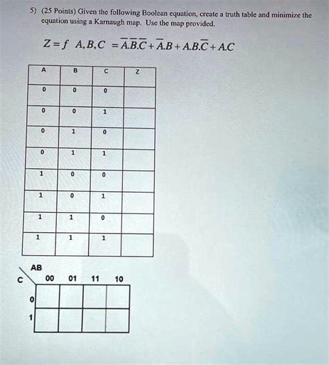 Solved Given The Following Boolean Equation Create A Truth Table And Minimize The Equation