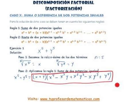 Factorizacion Caso X Suma O Diferencia De Dos Potencias Iguales Youtube