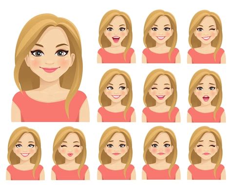 Premium Vector Blond Woman With Different Facial Expressions Set Isolated