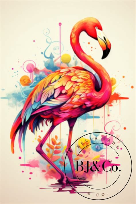 Printable Colorful Flamingo Art Vintage Tropical Bird Painting