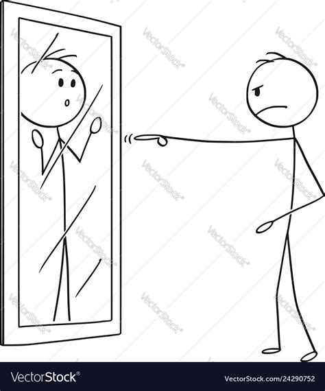 Cartoon angry man blaming yourself in mirror Vector Image