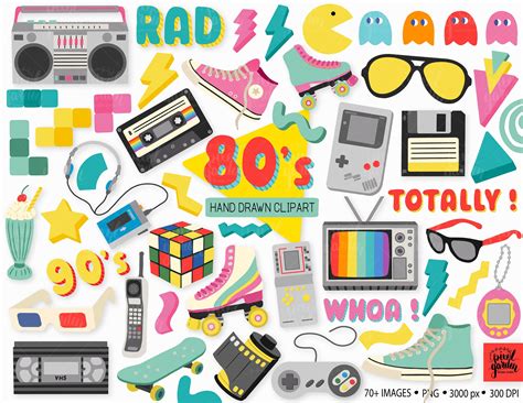 Hand Drawn 80s And 90s Nostalgia Clipart Bundle Includes