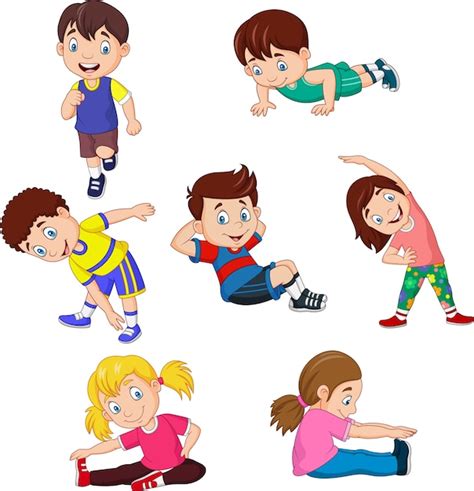 Cartoon Kinderen Yoga Met Verschillende Yoga Houdingen Premium Vector