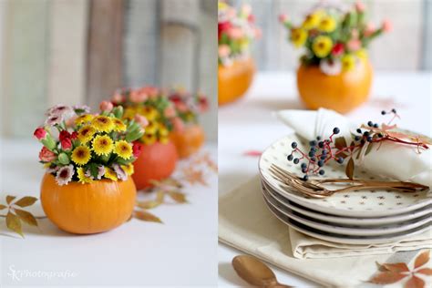 DIY Herbstliche Tischdekoration mit Kürbis Blumenvasen Alles und Anderes