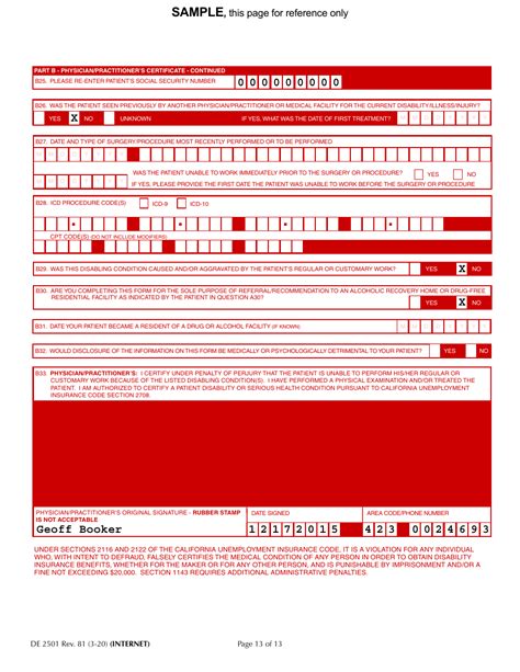 Form De2501 Download Printable Pdf Or Fill Online Claim For Disability