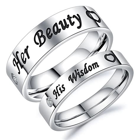 Her King His Queen Couple Rings Set Stainless Steel Jewelry His And