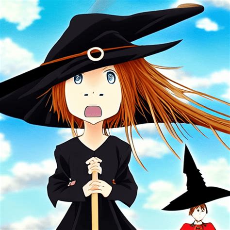 Anime Witch On A Broom Graphic · Creative Fabrica