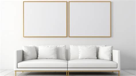 Premium Photo | Minimalistic White Couch With Golden Frame On White Wall