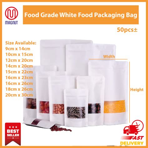 50pcs White Kraft Paper Zip Lock Bag Zip Bag Packaging Bag With Sealable Zipper Food