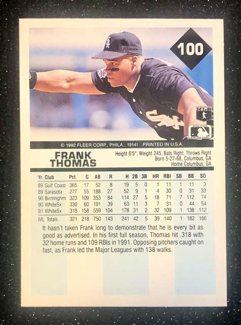 Fleer Frank Thomas Baseball Card Chicago White Sox X Mvp