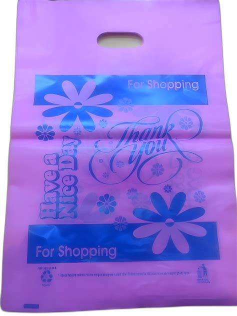 Light Pink Base Printed Polythene D Cut Shopping Bag Holding