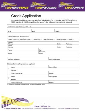 Fillable Online CREDIT APPLICATION FORM On The Way Fax Email Print