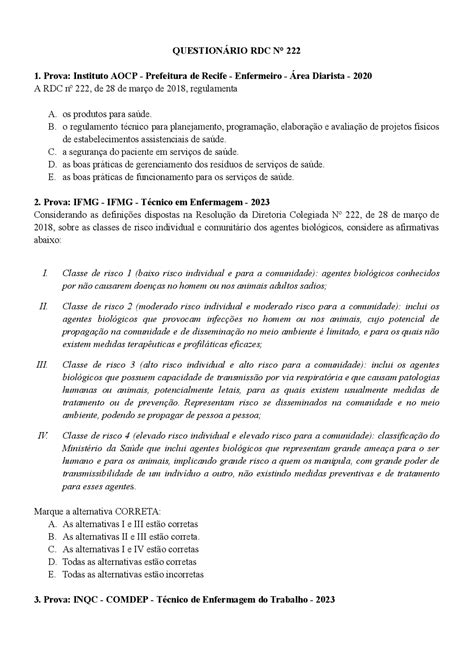 Question Rio Rdc N Exerc Cios Pr Ticas E Gest O De Laborat Rios