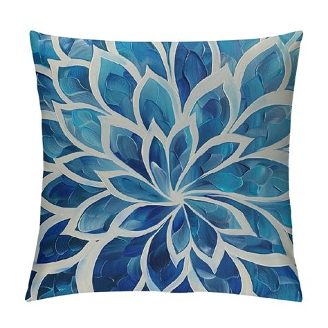 Creowell Spring Teal Dahlia Pillow Covers Navy Blue Teal Floral Couch Pillow Cases Modern