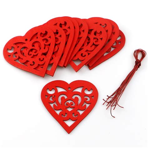 20 Pcs Wooden Heart Ornaments Love Heart Shaped Ornaments Hanging With