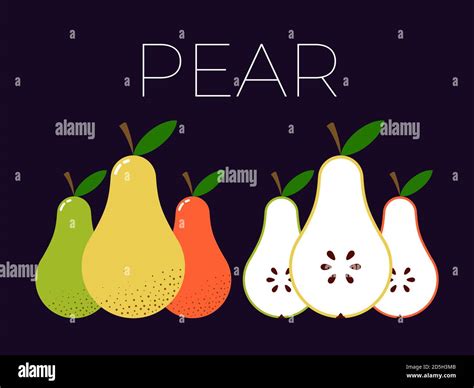 Vector Of Pear And Sliced Half Of Pear On Dark Background Stock Vector