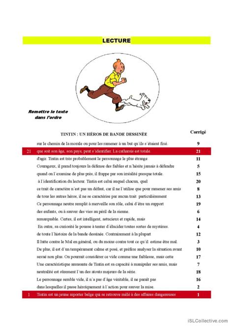 Lecture Tintin Compréhension Généra… Français Fle Fiches Pedagogiques