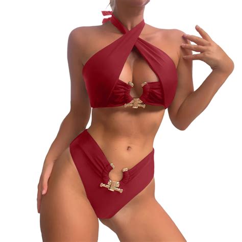 Akiihool Bikini For Women Women Bikini Set Solid Color Triangle Two