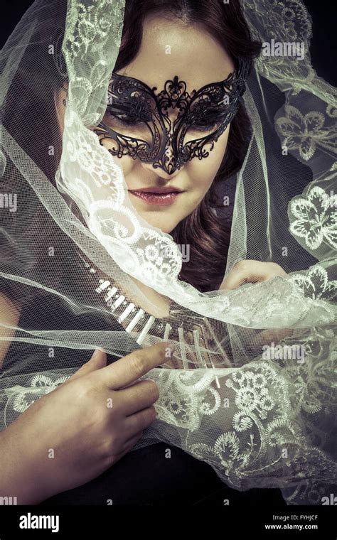 Vestal.Veiled virgin, spirituality concept. woman with mask posing in ...