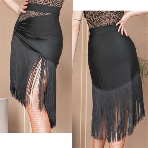 Women S Black Fringe Latin Dance Skirt Black Long Tassels Irregular