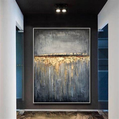 Large Abstract Grey Paintings On Canvas Gold Simple Fine Art Minimal W