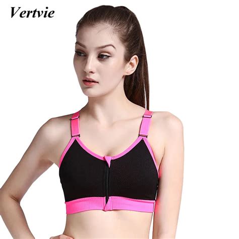 2018 Women Sport Bra Zipper Breathable Fitness Workout Bra Top Push Up