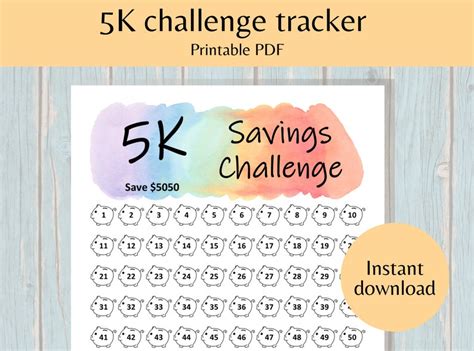 Rainbow K Savings Challenge Printable Emergency Fund Tracker Digital