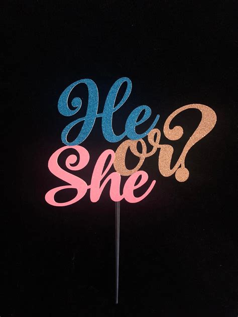 He Or She Cake Topper Gender Reveal Cake Topper Baby Etsy