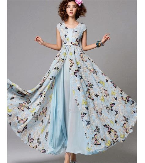 Print Chiffon Maxi Dress Embroidered Maxi Dress Long Sleeve Maxi