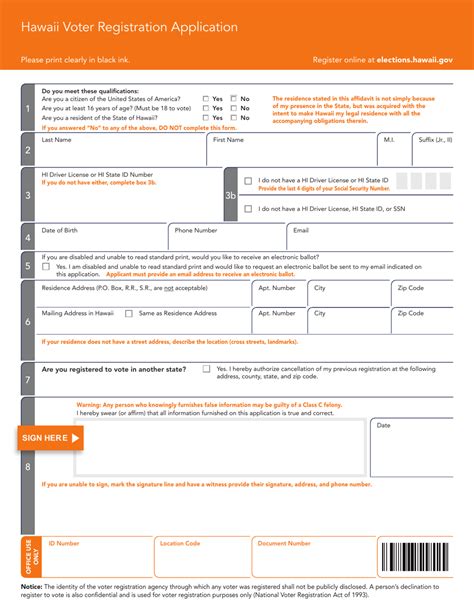 Hawaii Hawaii Voter Registration Application Fill Out Sign Online