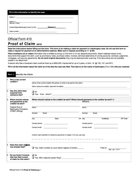 Fillable Pdf Proof Of Claim Form Printable Forms Free Online