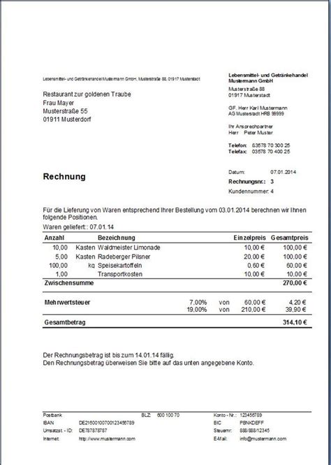 Muster Rechnung mit verschiedenen MWSt Sätzen erstellt mit dem