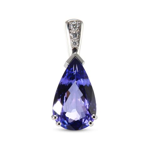 Pendentif Or Blanc 750 Tanzanite Poire 15x9mm Et Diamants Ref 52797