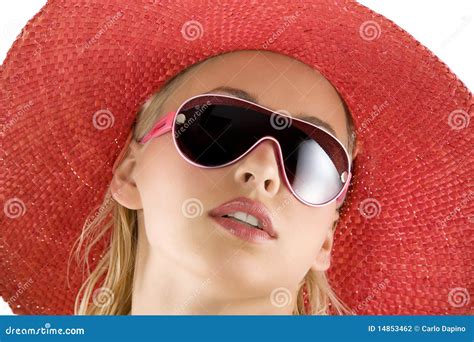 Portrait With Red Hat And Sunglasses Stock Photo Image Of Elegance