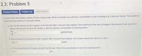 Solved Point A Fish Tank Initially Contains Itters Of Chegg