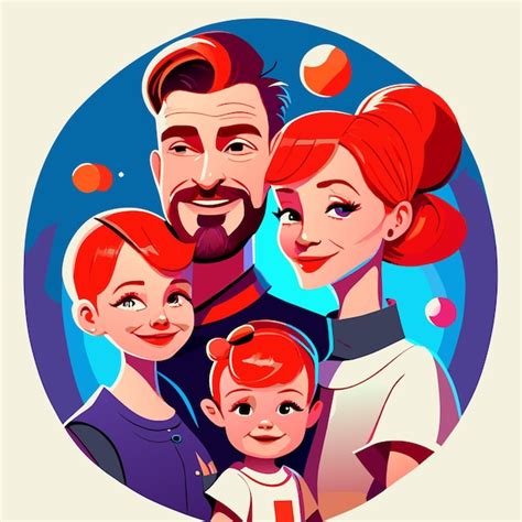 Caricature d une famille avec deux enfants art numérique pleine tête et