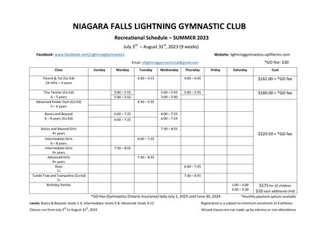 Summer Recreational Schedule 2023 And Registration Niagara Falls