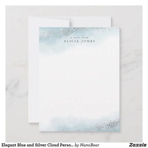 Elegant Blue And Silver Cloud Personalized Note Card Zazzle