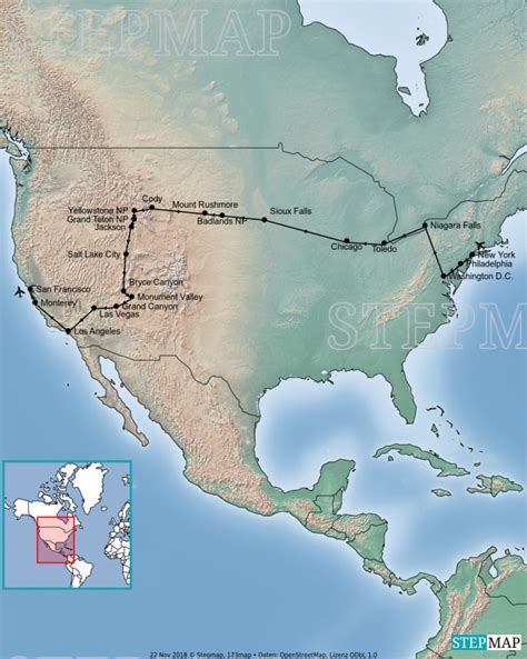 Stepmap Usa Rundreise Landkarte F R Usa