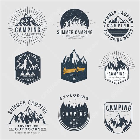 Vector Set Of Camping And Outdoor Adventure Vintage Logos Emblems