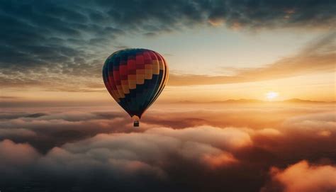 Premium Photo Multi Colored Hot Air Balloon Flying High Up In The Sky Generated By Artificial