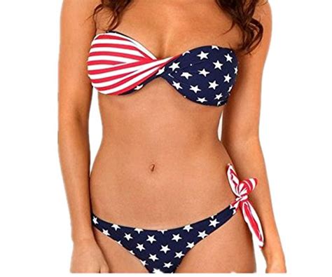 Dong Dian Women S Padded Twist Bandeau Bikini Set USA American Want It All