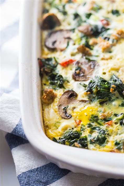 Whole30 Breakfast Casserole With Sausage Eggs Spinach And Mushrooms Keto Recipe Whole