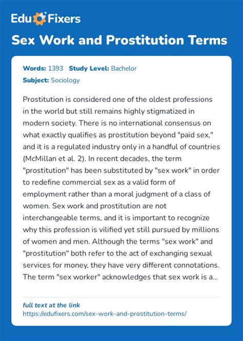 Sex Work And Prostitution Terms Free Essay Example